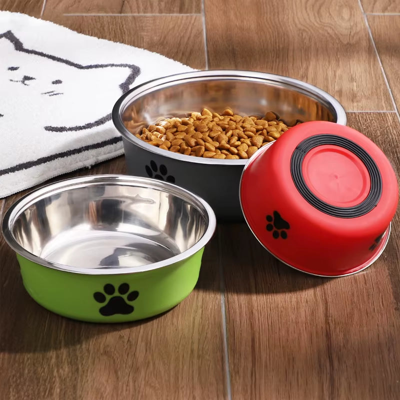 Dog Water Bowl with Non-Slip Rubber Base and Small Cats and Dogs Drinking Water Feeding Pet Bowl Stainless Steel Pet Food Bowl